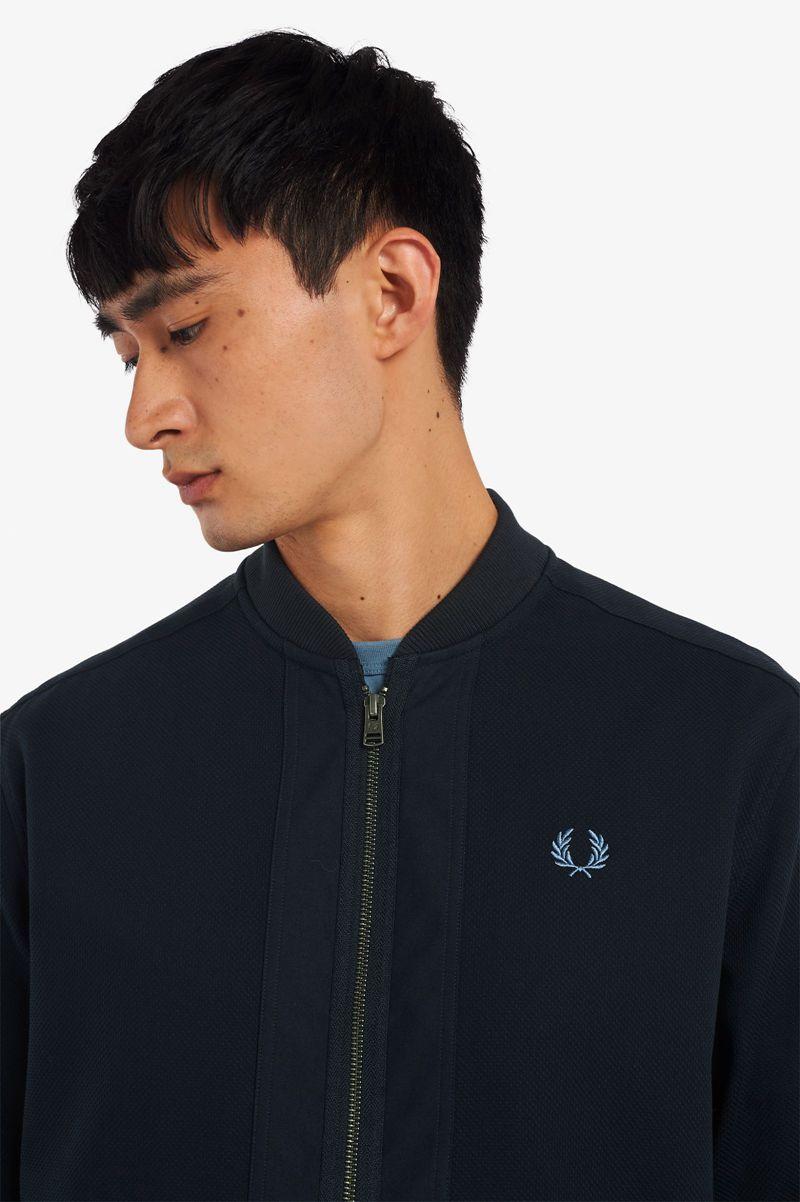 Navy Fred Perry Bomber Neck Zip Through Men's Shirts | PH 1485DFMN